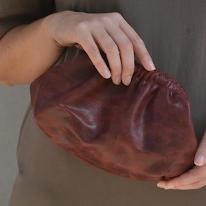 Mini Wolkentasche, weinrote Echtleder Clutch, Knödel Hobos Tasche, Geschenk für Freundin, Casual Tasche, tägliche Tasche, Abendhandtasche