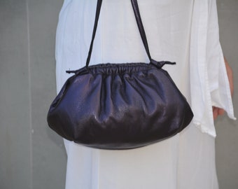 Mini Leather cloud Purse Bag in metallized purple color, small dumpling clutch, Summer shoulder Handbag, Evening bag