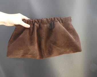 Handgefertigte Wildledertasche Clutch, Ledertasche Wolkentasche Oversize Puffball Retro gerahmte Geldbörse