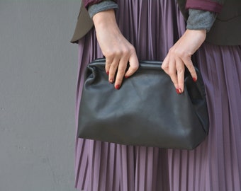 Clutch de piel auténtica resistente hecho a mano para mujer, Monedero de piel, Bolso grande, Monedero retro, Clutch grande de nube