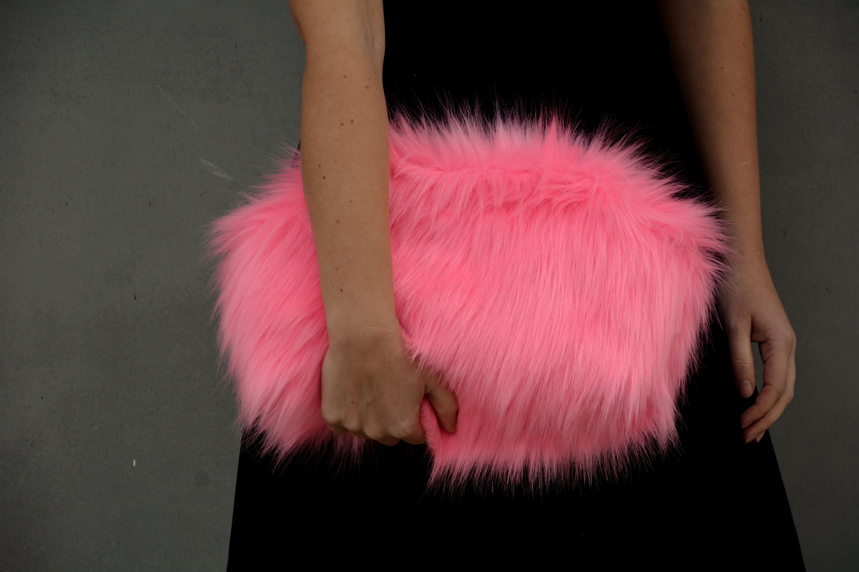 Pink fur clutch bag sale
