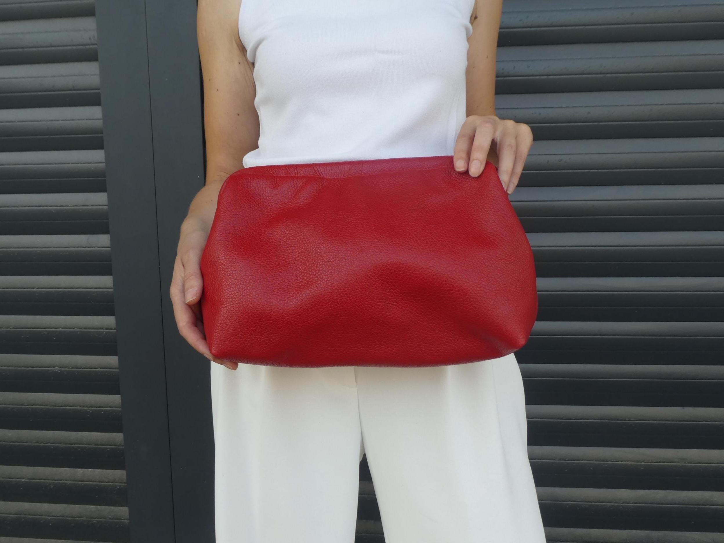 Red Soft Leather Clutch Purse, Handcrafted cluch bag, Women's trendy Handbag, gift for her, Yellow Pink Black Chocollate Brown green Bronze