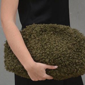 Pochette Dumpling en tissu bouclé, Sac nuage blanc crème ivoire noir, Sac à main souple bouclé surdimensionné, Porte-monnaie rétro en fausse fourrure, Grand sac en peluche Vert