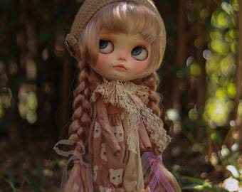 Vintage Teddy Bear Romper for Blythe Doll | Handmade Doll Outfit | Romantic Cottagecore Clothing | Fits Neo Blythe | Doll Jumpsuit