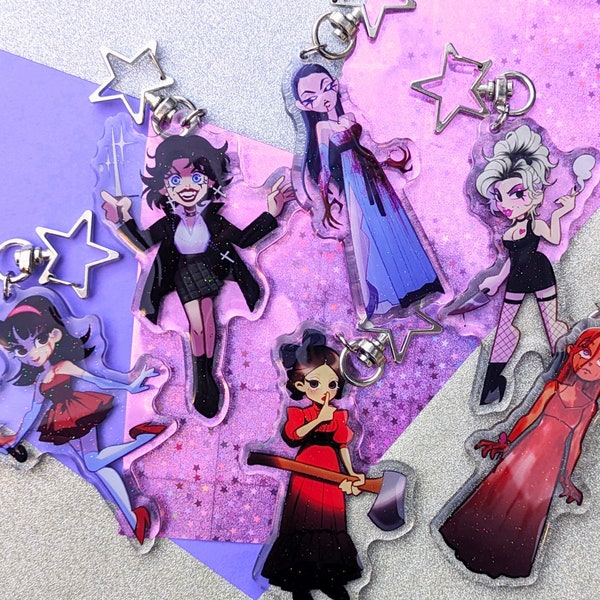 Mujeres malvadas HORROR Charms / Glitter Epoxy / Carrie, Jennifer's Body, Tiffany Valentine, Perfect Blue