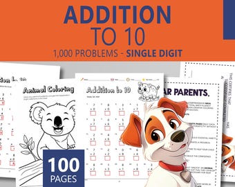 Dodawanie do 10 – Arkusze ćwiczeń matematycznych o zwierzętach: 20 kolorowanek, do druku dla przedszkolaków i uczniów pierwszej klasy