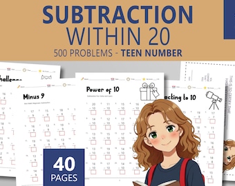 Arkusze ćwiczeń z odejmowania w zakresie 20 dla klas 1-2 | Program nauczania domowego w formacie PDF