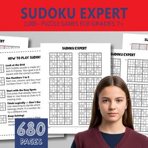 Puzzles de Sudoku para expertos para alumnos de 7º grado en adelante, más de 2000 hojas de ejercicios de entrenamiento cerebral (PDF)
