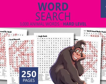 Łamigłówka z wyszukiwaniem słów: Poziom trudny | Tematyka zwierzęca | Zeszyt ćwiczeń do druku dla klas 6+ (PDF)