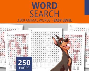 Łamigłówka z wyszukiwaniem słów: Poziom łatwy | Tematyka zwierzęca | Zeszyt ćwiczeń do druku dla klas 1-2 (PDF)