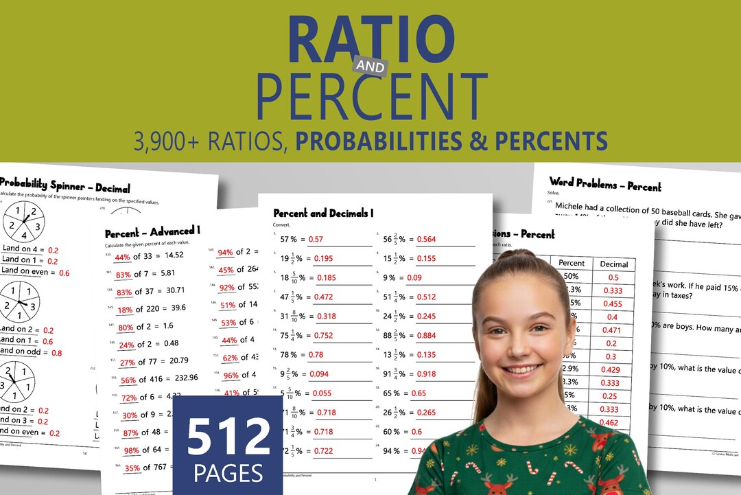 Ratios Probability Percents Worksheets: Math Practice Grades 5-6 PDF - Etsy