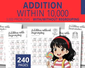 Dodawanie 4 cyfr z przegrupowaniem i bez | Ćwiczenia matematyczne z tysiącami | Zeszyt ćwiczeń dla klasy 4