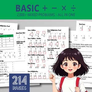 Hojas de ejercicios de matemáticas con números de un solo dígito: Problemas de palabras con operaciones mixtas para primer grado (PDF)