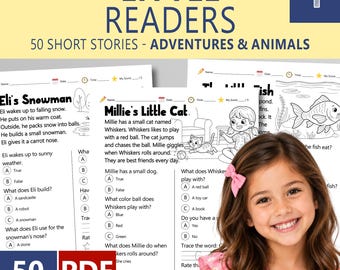 Reading Comprehension Worksheets Grade 1-2, 50 Short Stories with Questions, 1st 2nd Grade Printable Workbook, Homeschool Daily Practice
