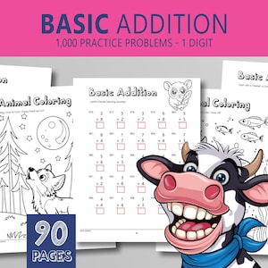 Basic Zusatz Math Arbeitsblätter | Tiermotiv | Mathe Praxis Kindergarten Arbeitsblatt zum Ausdrucken | Mathe Arbeitsblatt Klasse 2