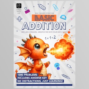 Basic Addition Worksheets Dragon Theme | 1000 Problems | Kindergarten Worksheet Printable | Math Worksheet Grade 2 | Fun Worksheet PDF