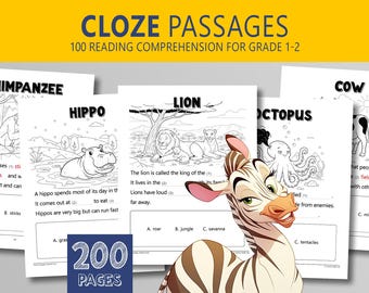 Fragmenty z lukami: Arkusze do czytania ze zrozumieniem | Temat: Zwierzęta | Słownictwo dla klas 1-2 (PDF)