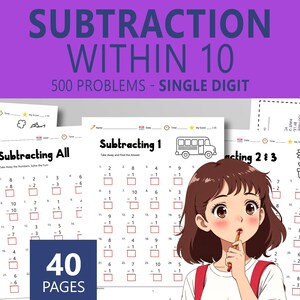 Arkusze do odejmowania w zakresie 10 dla przedszkolaków i uczniów pierwszej klasy | Biegłość w matematyce w pamięci | Program nauczania domowego w formacie PDF