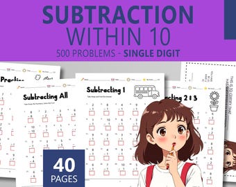 Arkusze do odejmowania w zakresie 10 dla przedszkolaków i uczniów pierwszej klasy | Biegłość w matematyce w pamięci | Program nauczania domowego w formacie PDF