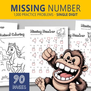 Missing Number Addition Worksheets: Animal Practice Kindergarten Grade 1 PDF