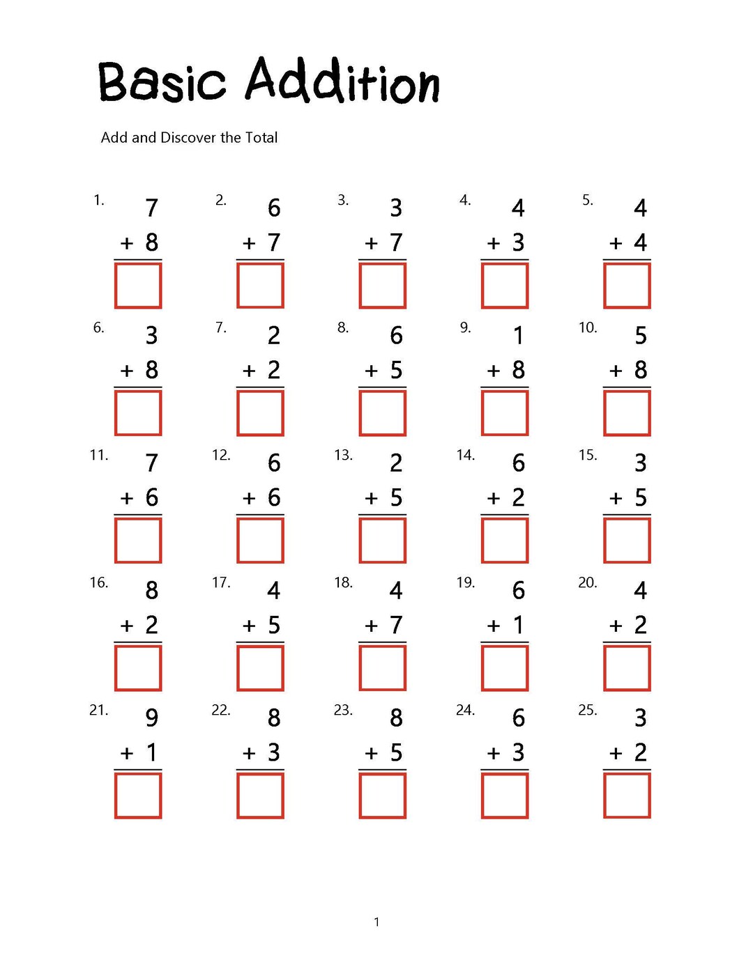 Basic Adition Basic Addition Worksheet for Kids | Fun Math Printable | Instant ...