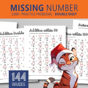 Missing Number: 2 Digit Addition With Regrouping, Christmas Theme, Math Worksheets Grade 2