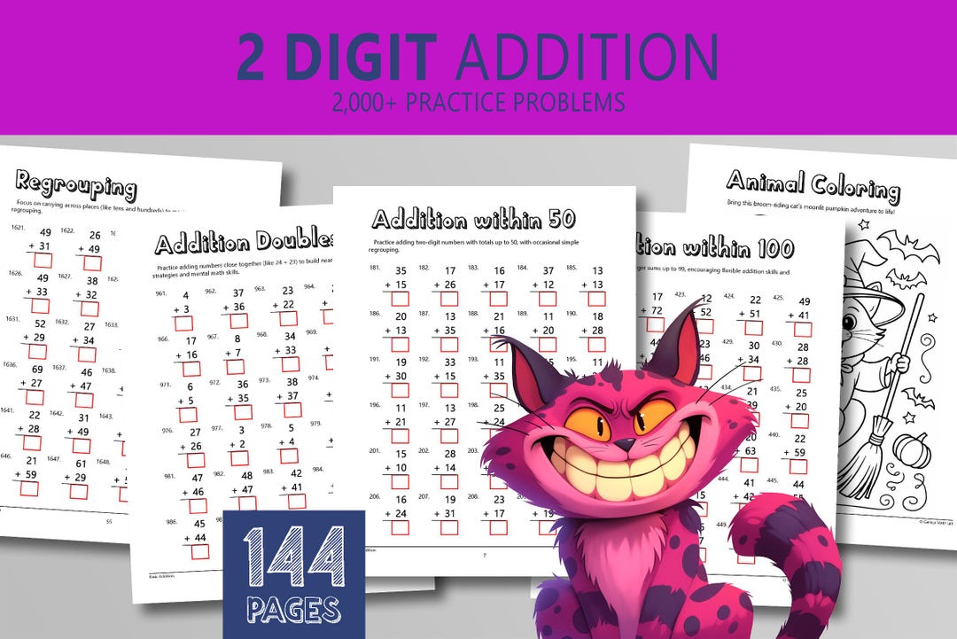 Halloween Double Digit Addition Worksheets: Regrouping Practice Grade 2 ...