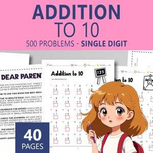 Hojas de trabajo de matemáticas de 1.er grado / Suma hasta 10 / Ejercicios de matemáticas imprimibles / Recurso de educación en casa para jardín de infantes y 1.er grado