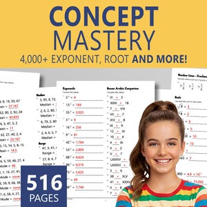 Hojas de trabajo sobre conceptos numéricos: exponentes, raíces y notación científica (PDF imprimible)