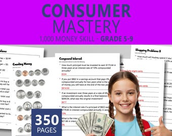 Arkusze matematyczne dla konsumentów: umiejętności finansowe, odsetki, płace (plik PDF do druku)