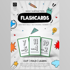 Subtraction Flashcards Printable: Cut & Fold Math Game for Kids (PDF Download)