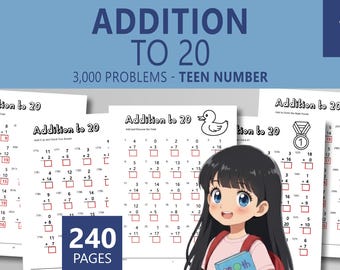 Arkusze do dodawania do 20 | Ćwiczenia matematyczne dla klasy 1 | Suplement do programu nauczania dla przedszkolaków | Plik PDF do druku