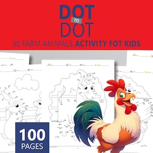 Dot To Dot Printable: Farm Animals, 50 Fun Puzzles (Ages 4-8) (PDF Download)