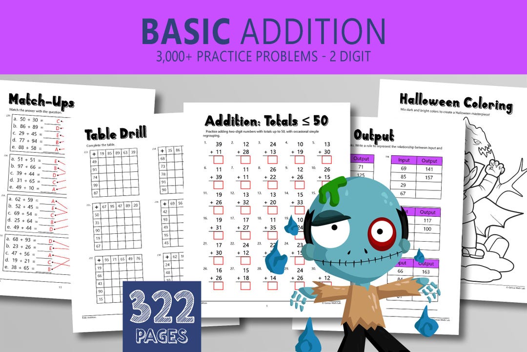 Halloween Addition Worksheets: 2 Digit Regrouping Practice Grade 2 PDF ...