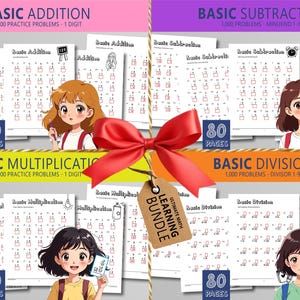 Math Worksheet Bundle: Addition, Subtraction, Multiplication, Division (Instant Download)