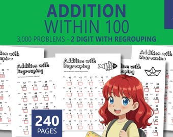 Dodawanie 2 cyfr z przegrupowaniem | Materiały do druku dla uczniów drugiej klasy szkoły podstawowej | Ćwiczenia matematyczne w formacie PDF