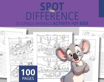 Książki z łamigłówkami „Znajdź różnice”: 50 łamigłówek, motyw zwierząt dżungli (do pobrania w wersji cyfrowej)
