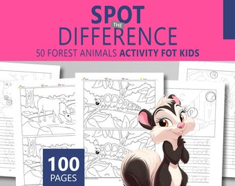 Książki z łamigłówkami „Znajdź różnice”: Temat: Zwierzęta leśne, 50 łamigłówek do druku (do pobrania w wersji cyfrowej)