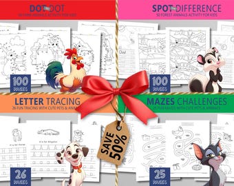 Zestaw gier: Labirynty, Połącz kropki, Znajdź różnice i Śledzenie alfabetu