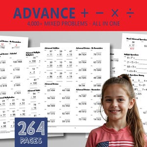 Hojas de trabajo de matemáticas para segundo grado / Más de 4000 problemas / Suma, resta, multiplicación y división / 2 dígitos