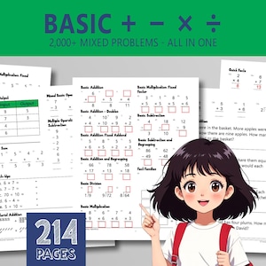 Grundlegende Zahlenkombinationen | Zugabe, Subtraktion, Multiplikation, Abteilung | Kindergarten Arbeitsblatt zum Ausdrucken | Mathe Arbeitsblatt Klasse 2