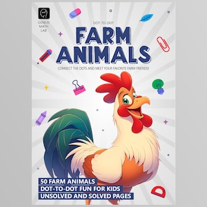 Dot to Dot Farm Animals Activity Book for Kids | 50 Puzzles | Solved and Unsolved Pages | Fun Counting and Drawing Worksheets | Ages 4–8