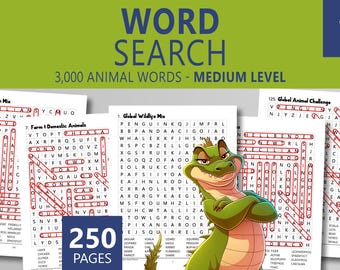 Word Search Puzzle: Medium Level | Animal Theme | Grades 3-5 Printable Workbook (PDF)