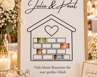 Gepersonaliseerd huwelijksgeschenk | Geldgeschenk | Trouwposter | A4 | A3 | PDF | Huisbouw | Verhuizing