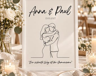 Gepersonaliseerd huwelijksgeschenk | Paar | Trouwposter met lijst | A4 | A3 | Trouwdatum | Namen