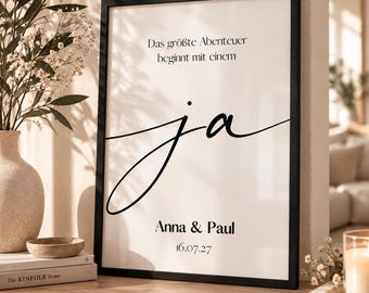 Gepersonaliseerd huwelijksgeschenk | Trouwposter met lijst | A4 | A3 | Ja, zwart-wit poster | Trouwdatum