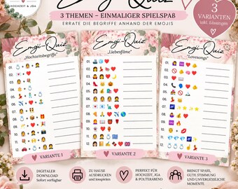 EMOJI QUIZ BUNDEL | Botanisch | Bruiloftsquiz | Bruiloft | PDF-sjabloon | Bruiloft | Spel voor gasten