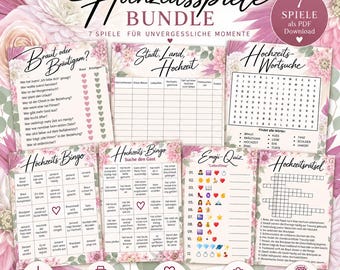 BUNDEL BRUILOFTSPELLETJES | Botanisch | 7 Spellen | Bruiloftspuzzels | Bruiloftsbingo | PDF-sjabloon