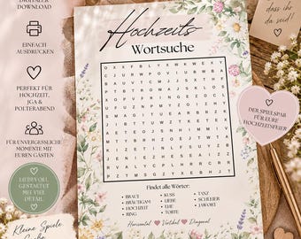 WOORDZOEKPUZZEL BRUILOFT | Bruiloftspuzzel | Bloemen | Printbare PDF-sjabloon | Bruiloftspel | Bruiloft | Bruid en bruidegom