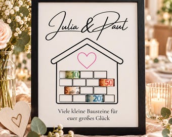 Gepersonaliseerd huwelijksgeschenk | Geldgeschenk | Ingelijste huwelijksposter | Roze bouwblokken | A4 | A3 | PDF | Huisbouw | Verhuizen